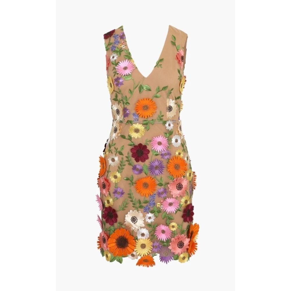 NWT Adelyn Rae Justine 3D Floral Mini Dress XS Sheer Nude Garden